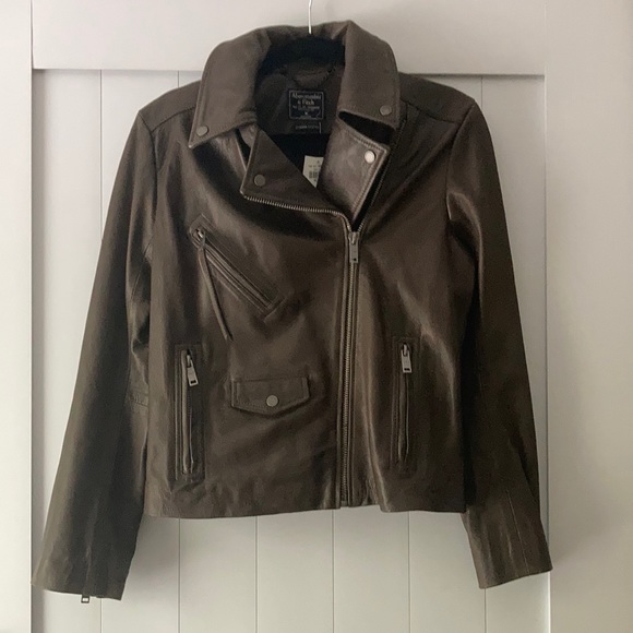 Abercrombie brown leather Moto jacket - Picture 2 of 8